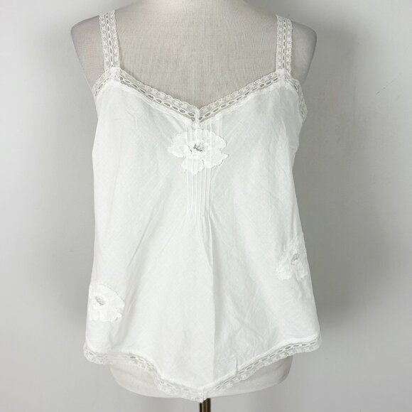 Y2K Victoria’s Secret White Embroidered Cami Lace Trim Boho Cottage Size Large - Picture 2 of 7